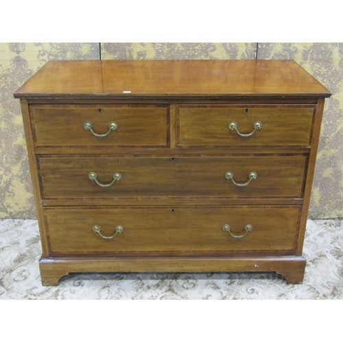 1156B - Edwardian mahogany bedroom chest of two long and two short drawers, with banded detail, 81cm high x ... 