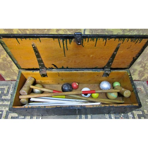 1125 - Vintage croquet equipment, housed within an associated stained pine box