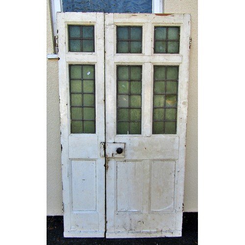 1546 - An unusual Georgian pine entrance door in two parts (two thirds/one third) with leaded light panels,... 