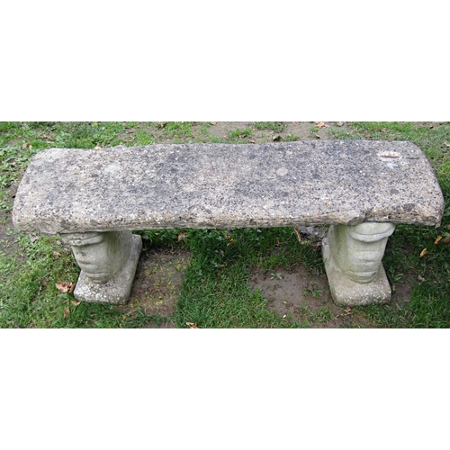 1024 - A novelty weathered cast composition stone three sectional garden bench with squirrel supports, 40cm... 