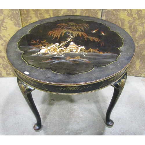 1163 - A 1920s occasional table of circular form raised on cabriole support, with chinoiserie decoration, 5... 