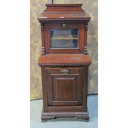 1223 - An Edwardian walnut pedonium with unusual raised section with glazed panel door, 98cm high x 43cm x ... 