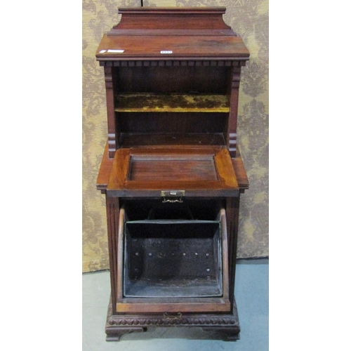 1223 - An Edwardian walnut pedonium with unusual raised section with glazed panel door, 98cm high x 43cm x ... 