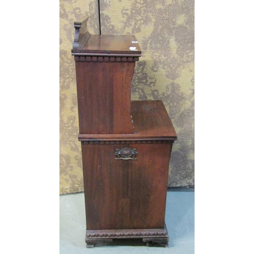 1223 - An Edwardian walnut pedonium with unusual raised section with glazed panel door, 98cm high x 43cm x ... 