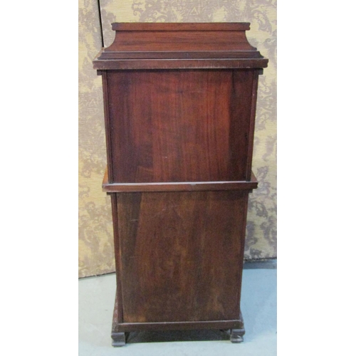 1223 - An Edwardian walnut pedonium with unusual raised section with glazed panel door, 98cm high x 43cm x ... 