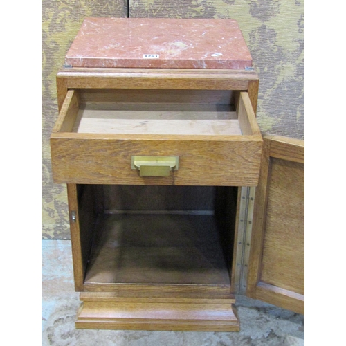 1261 - An art deco oak bedside cabinet with marble top and inlaid detail, 68cm high x 40cm x 38cm , togethe... 