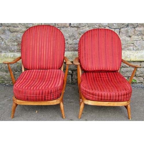 1331 - A pair of vintage Ercol open elbow chairs with beech frames and loose cushions 76cm H x 70cm W x 90c... 