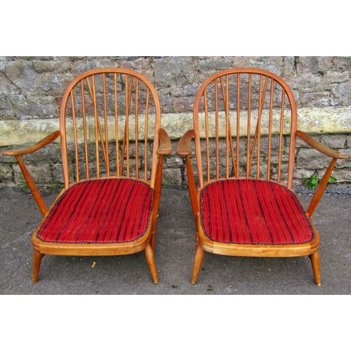 1331 - A pair of vintage Ercol open elbow chairs with beech frames and loose cushions 76cm H x 70cm W x 90c... 