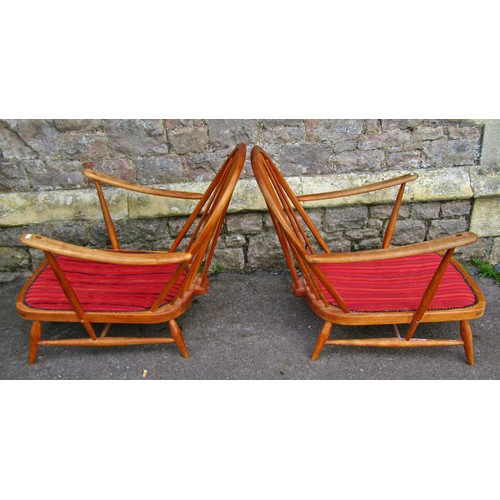 1331 - A pair of vintage Ercol open elbow chairs with beech frames and loose cushions 76cm H x 70cm W x 90c... 