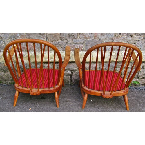 1331 - A pair of vintage Ercol open elbow chairs with beech frames and loose cushions 76cm H x 70cm W x 90c... 