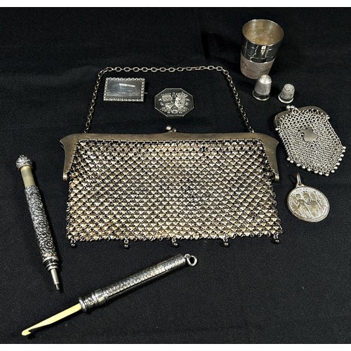 288 - A German silver evening / cocktail bag together with a further chainwork coin purse, Sampson Mordan ... 