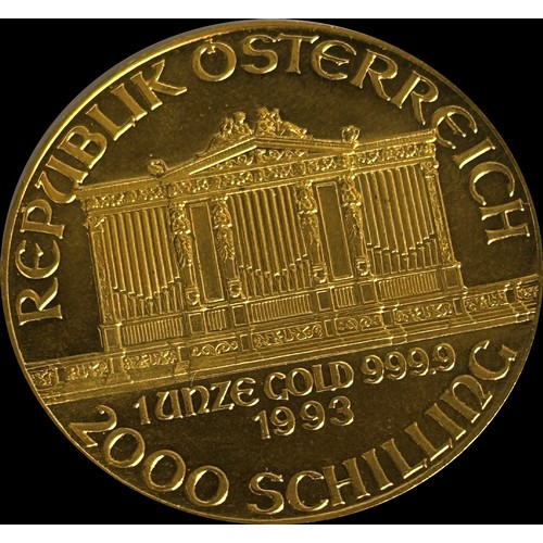 302 - Austria, 2000 Schilling, Weiner Philharmoniker gold medallion 1993, 31g (one coin).