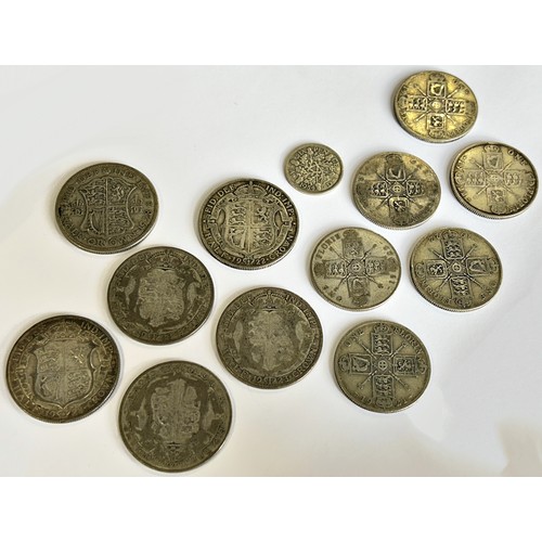 308 - A mixed group, pre 1947 silver coins, half crowns, florins, shillings etc, 21 ozt (gross weight)