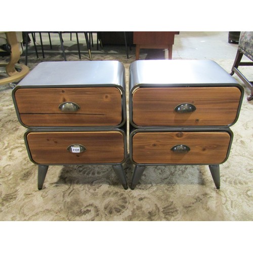 1131 - Pair of retro style light metal framed bedside tables with wooden drawer fronts, 51cm H x 41 x 29