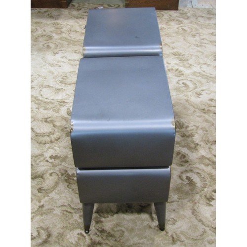 1131 - Pair of retro style light metal framed bedside tables with wooden drawer fronts, 51cm H x 41 x 29