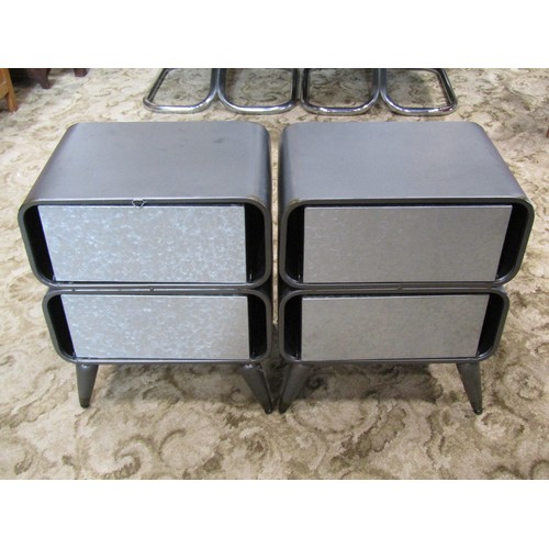 1131 - Pair of retro style light metal framed bedside tables with wooden drawer fronts, 51cm H x 41 x 29