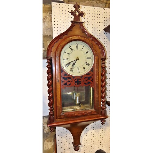 339 - A 19th century lancet arched wall clock with 8” dial together with a small Vienna wall clock (2).