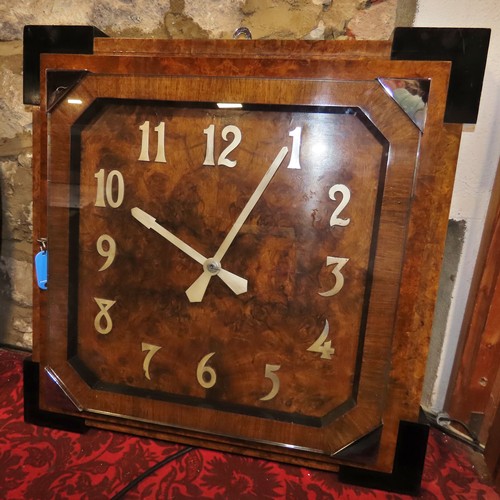 338 - A large wall clock in the Art Deco style, veneered in burr walnut with further walnut banding, of st... 