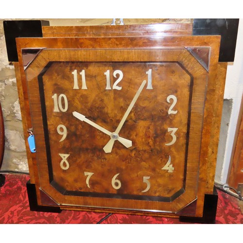 338 - A large wall clock in the Art Deco style, veneered in burr walnut with further walnut banding, of st... 