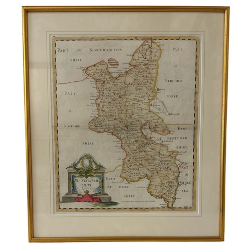 1770 - Robert Morden (c.1650-1703) - 'Buckinghamshire', hand-coloured engraved map, 35 x 42 cm, mounted, gl... 