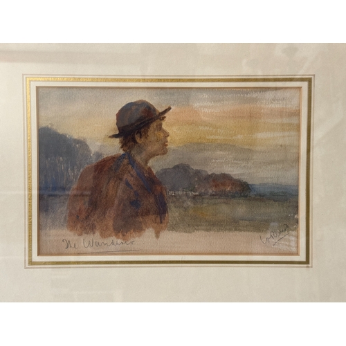 1789 - Two watercolours to include: 'The Wanderer', indistinctly signed and titled in pencil below, with a ... 