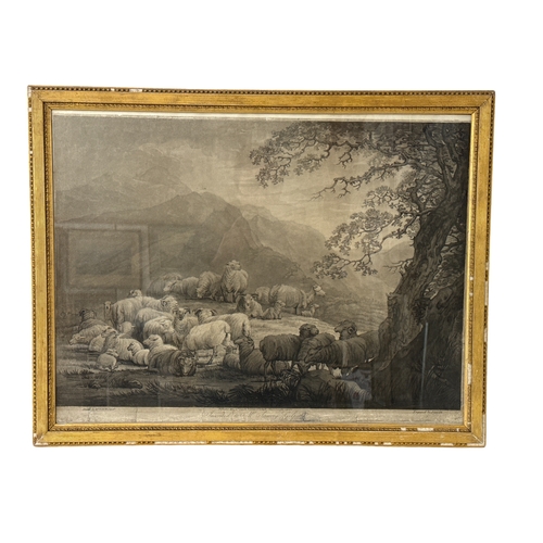 1796 - I. Grozer after V. H. Wilmot - Mezzotint of sheep in a dramatic landscape 'Inscribed to Mr. Sawrey G... 