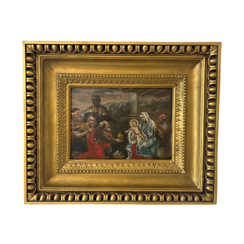 1800 - 19th Century School - Adoration of the Magi, oil on panel, 24 x 33 cm, in gilt wood frame