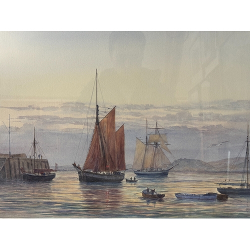 1806 - Vincent Neave (20th Century) - Sailboats at the Harbour, signed below, watercolour, 38 x 56 cm, fram... 