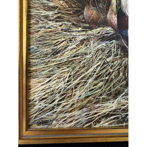 1825 - Ken Turner (b.1926) - Cockerel and Hens, oil on board, signed lower left, 24 x 26 cm, framed