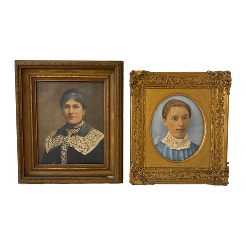 1828 - Two 19th century portraits, both quarter-length and depicting women in costumes of the period: One o... 