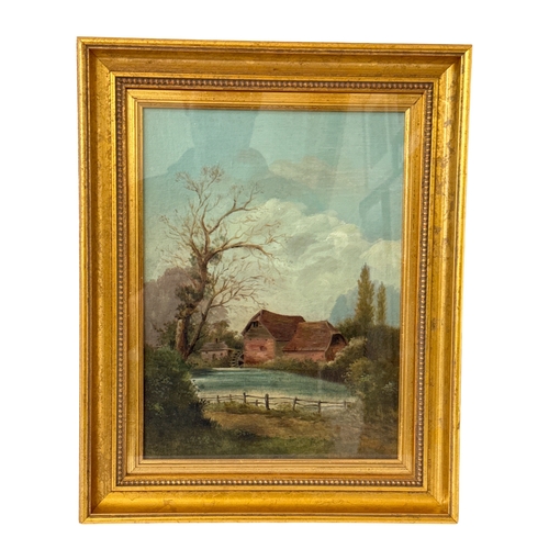 1829 - John Hardwicke Lewis (1840-1927) - Country landscape scene with a watermill, oil on canvas board, 30... 