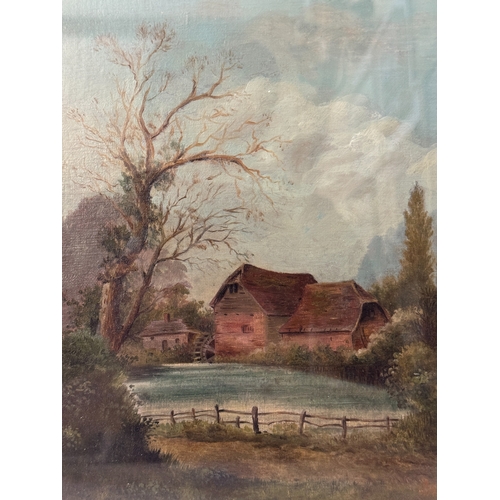 1829 - John Hardwicke Lewis (1840-1927) - Country landscape scene with a watermill, oil on canvas board, 30... 