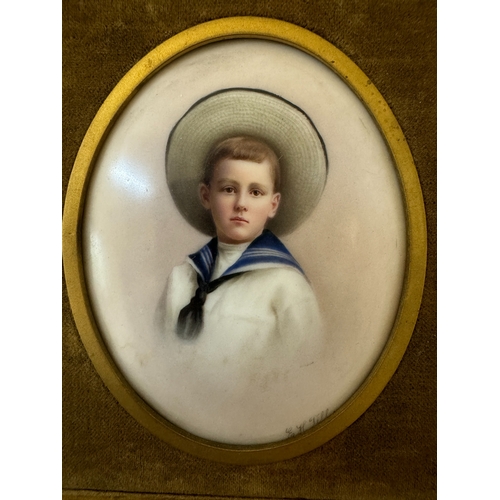 1831 - An Edwardian finely painted miniature portrait on porcelain of a young boy, signed E. H. Till below ... 