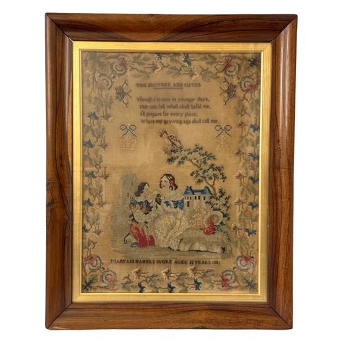 1834 - A needlework sampler by Mary Ann Hamer, aged 12, dated 1851, with religious verse 'The Brother and S... 