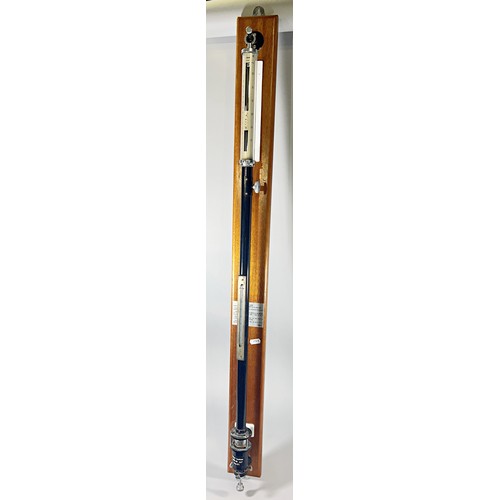 335 - A Fortin F1145 barometer, on teak wall mount, 100cm high.