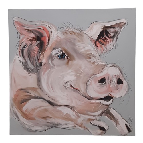 1843 - Caroline Walker (Contemporary, b.1982) - Portrait of a pig, acrylic and charcoal on canvas, signed l... 