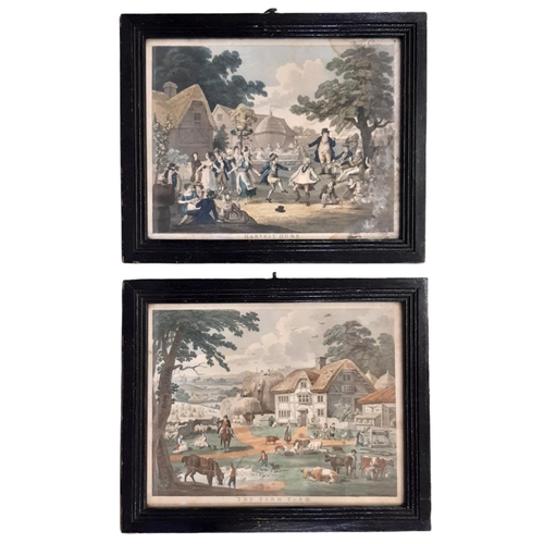 1847 - A pair of farm yard engravings, titled: 'The Farm Yard' and 'Harvest Home', both 19th century and ha... 