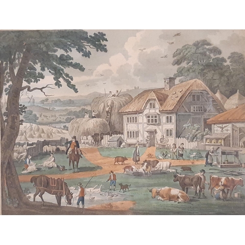 1847 - A pair of farm yard engravings, titled: 'The Farm Yard' and 'Harvest Home', both 19th century and ha... 