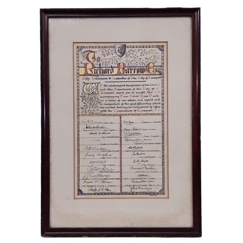 1850 - An illuminated manuscript addressed 'To Richard Barrow Esq. City Treasurer & Controller of The City ... 