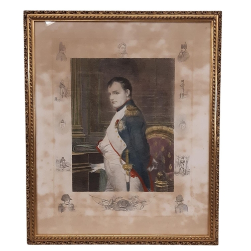 1854 - After Paul Delaroche - A hand-tinted engraving of Napoleon Bonaparte, with a surrounding border of v... 