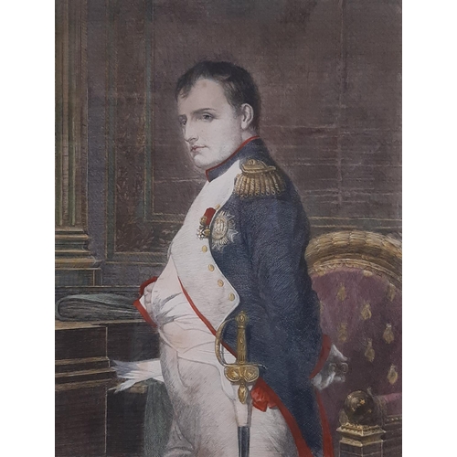 1854 - After Paul Delaroche - A hand-tinted engraving of Napoleon Bonaparte, with a surrounding border of v... 