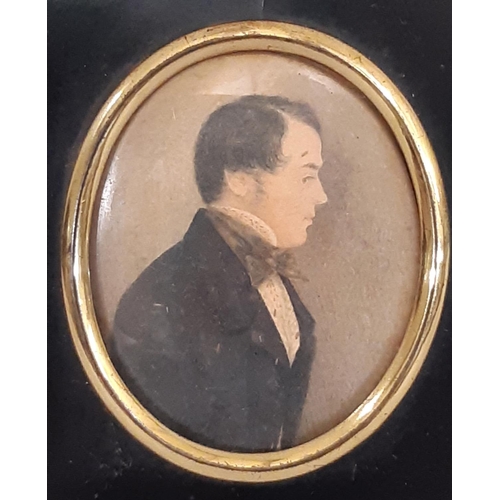 1859 - A Georgian miniature painting of a gentleman, half-length in profile, watercolour on card, 5.5 x 7 c... 