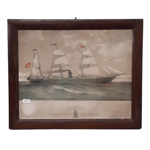 1860 - A hand-tinted lithograph of the Saxonia, published by W. Seitz of Hamburg, 1866, 29 x 37 cm, framed ... 