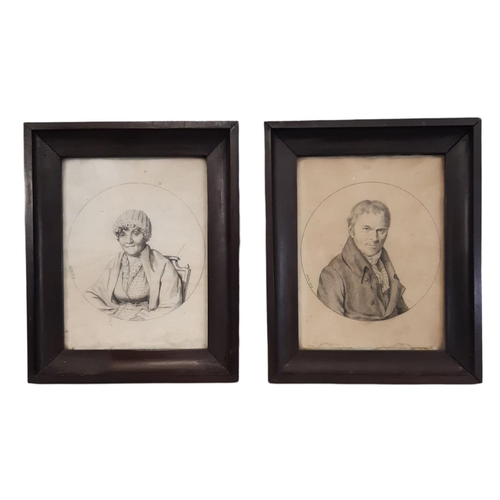 1862 - A pair of 19th century couple portrait drawings, both inscribed 'AIX 1819', pencil on paper, 31 x 26... 