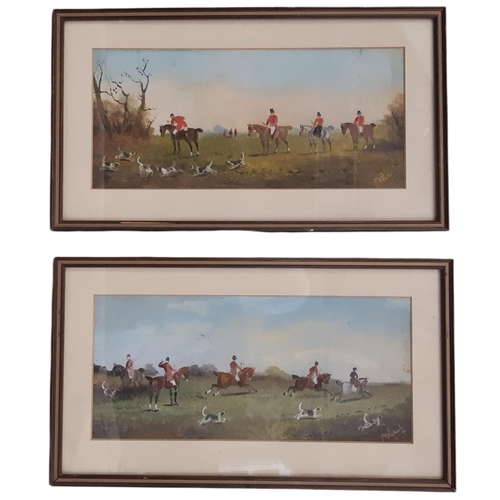 1899 - Two 19th century naive hunting themed oil paintings, both indistinctly signed 'M.H. Richard'?, and d... 