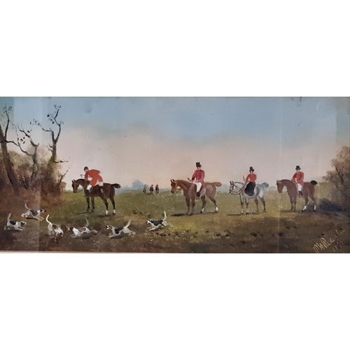 1899 - Two 19th century naive hunting themed oil paintings, both indistinctly signed 'M.H. Richard'?, and d... 