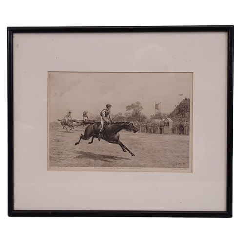 1870 - Frank Paton after Thomas Blinks - drypoint etching of a horse race, published 1890, 17 x 24 cm, fram... 