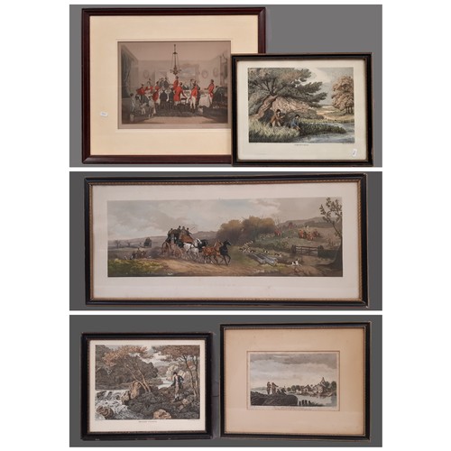 1875 - Five engravings and aquatints, to include sporting interest: Two after Howitt - 'Minnow Fishing' and... 