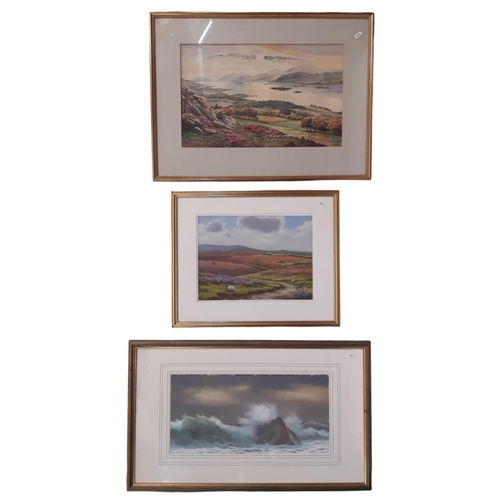 1879 - A watercolour and two pastel works to include: Vincent Neave - 'Brendon Common, Exmoor' and 'Offshor... 