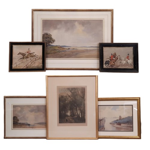 1880 - Three watercolours with three prints: W.R. Ward - Estuary landscapes, with one other watercolour bea... 